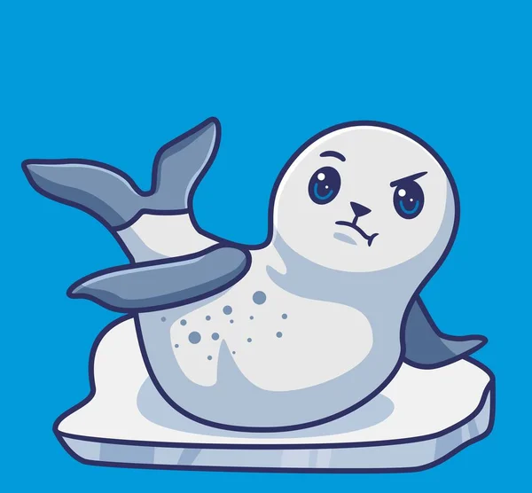 Cute Seal Ice Isolated Cartoon Animal Illustration Flat Style Sticker — 스톡 벡터