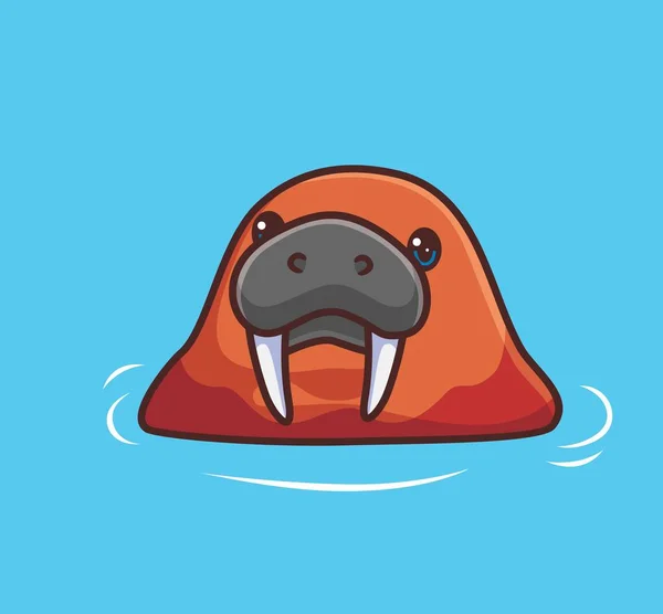 Cute Walrus Bathing Isolated Cartoon Animal Illustration Flat Style Sticker — Wektor stockowy