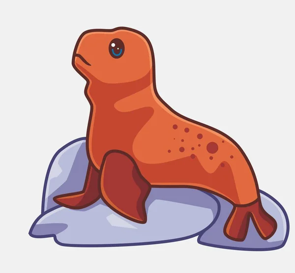 Cute Seal Animal Stones Ground Isolated Cartoon Animal Illustration Flat — Wektor stockowy