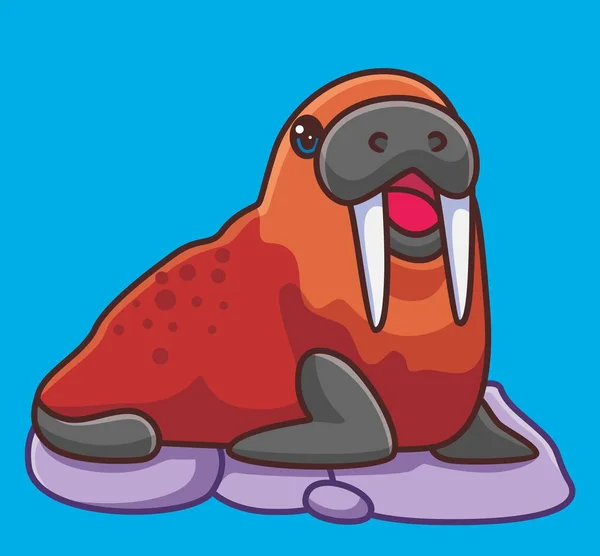 Cute Walrus Open His Mouth Isolated Cartoon Animal Illustration Flat — Archivo Imágenes Vectoriales