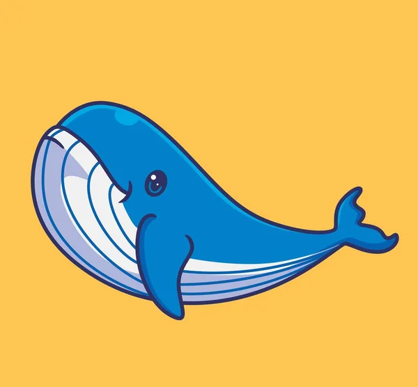 Cute Blue Whale Swimming Isolated Cartoon Animal Illustration Flat Style — 스톡 벡터