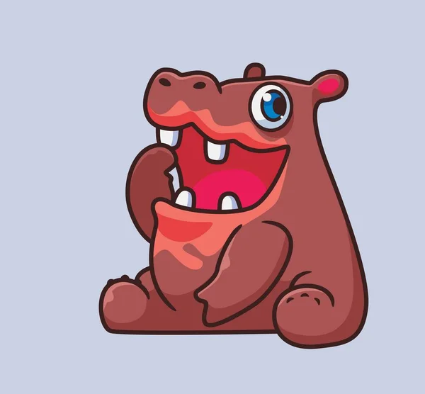 Cute Hippo Sitting Isolated Cartoon Animal Illustration Flat Style Sticker — Wektor stockowy