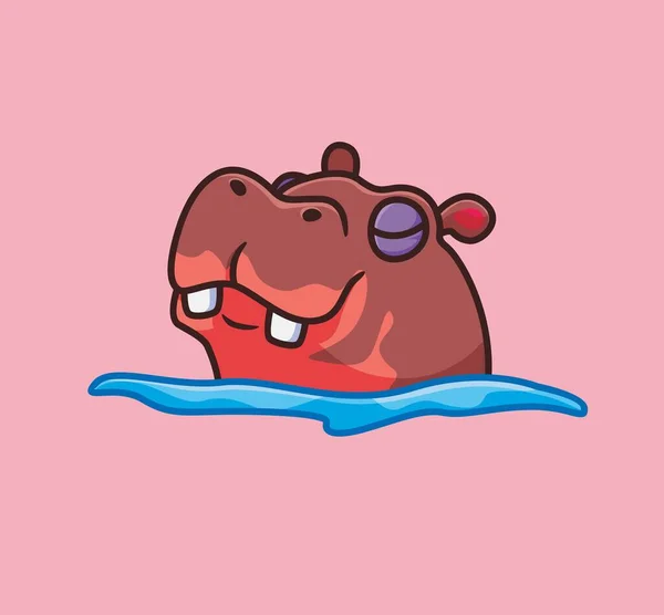 Cute Hippo Bathing Isolated Cartoon Animal Illustration Flat Style Sticker — Stok Vektör