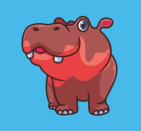 Cute Sweet Hippo Isolated Cartoon Animal Illustration Flat Style Sticker — Wektor stockowy