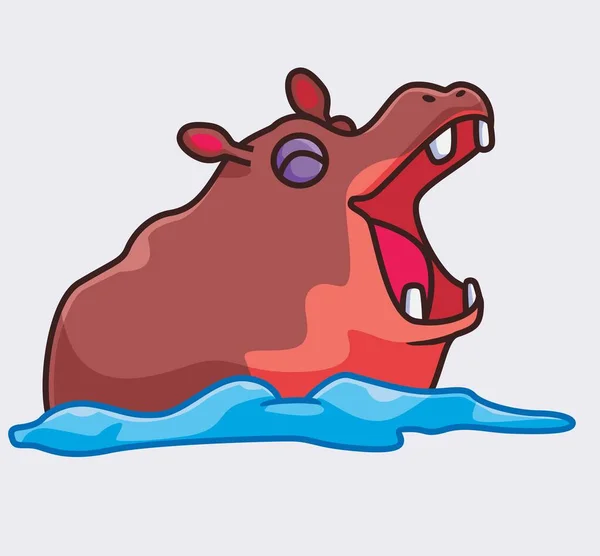 Cute Hippopotamus Bathing Water Isolated Cartoon Animal Illustration Flat Style — Image vectorielle