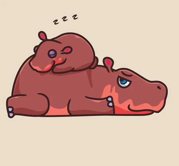 Cute Cartoon Family Hippopotamus Isolated Cartoon Animal Illustration Vector — Wektor stockowy