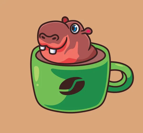 Cute Cartoon Hippopotamus Bathing Coffee Mug Isolated Cartoon Animal Illustration — Image vectorielle