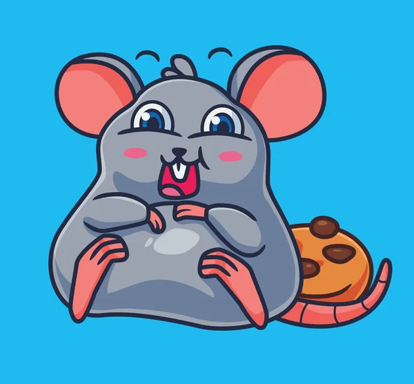 Cute Cartoon Mouse Eating Biscuit Isolated Cartoon Animal Illustration Vector — Archivo Imágenes Vectoriales