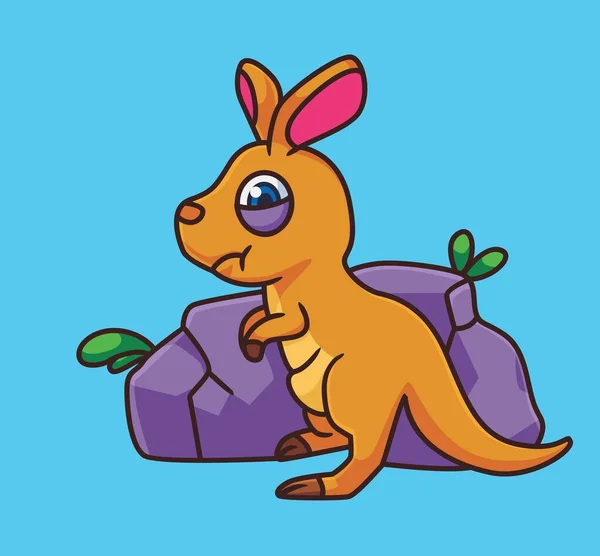 Cute Cartoon Kangaroo Tired Isolated Cartoon Animal Illustration Vector —  Vetores de Stock