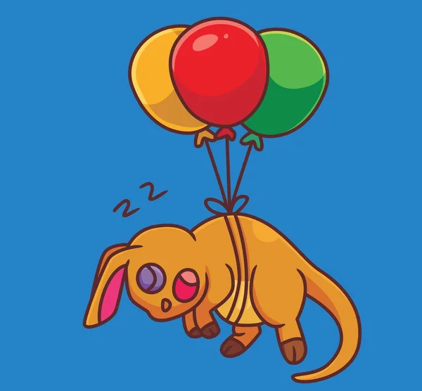 Cute Cartoon Kangaroo Flying Balloon Isolated Cartoon Animal Illustration Vector — Stockvektor