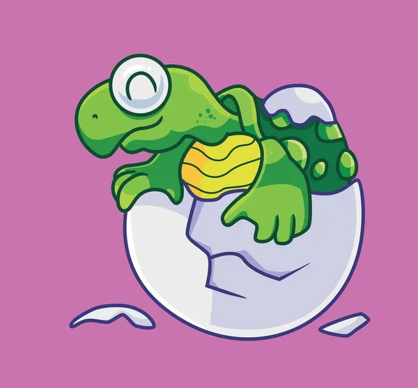 Cute Cartoon Turtle Hatching Egg Isolated Cartoon Animal Illustration Vector — ストックベクタ