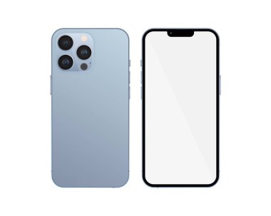 Front View Smartphone Vektör İllüstrasyonu. Beyaz ekranlı açık mavi renkli telefon modeli. İzole edilmiş