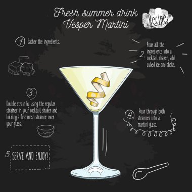 El çizimi rengarenk yaz içkisi Vesper Martini tahtada