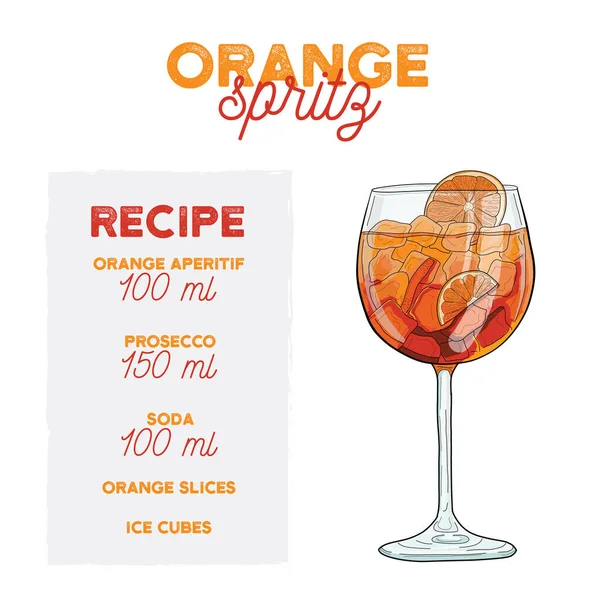 Handgezeichneter Bunter Orange Spritz Summer Cocktail Trinken Mit Zutaten — Stockvektor