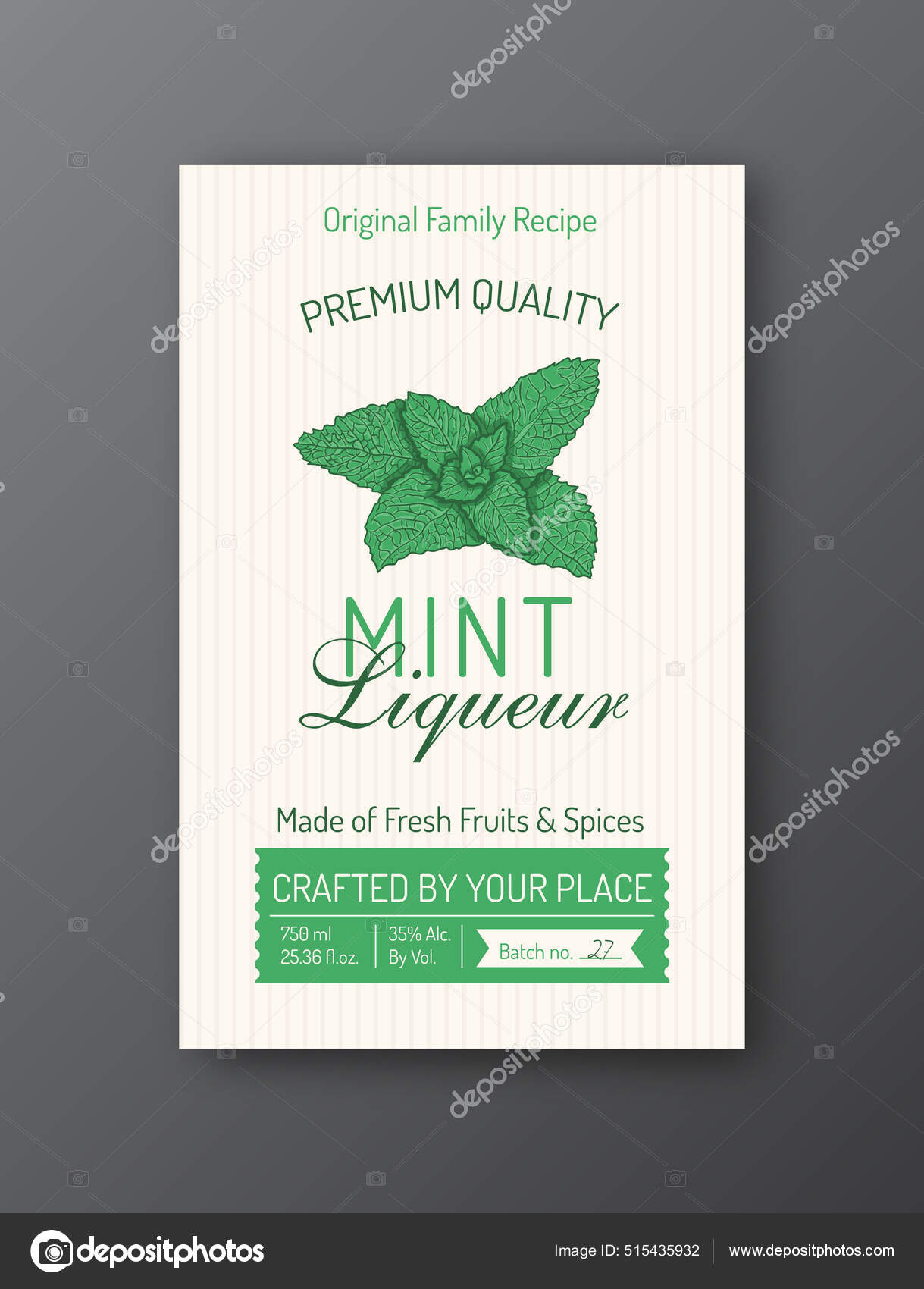 Family Recipe Mint Liqueur Alcohol Label Template Modern Vector