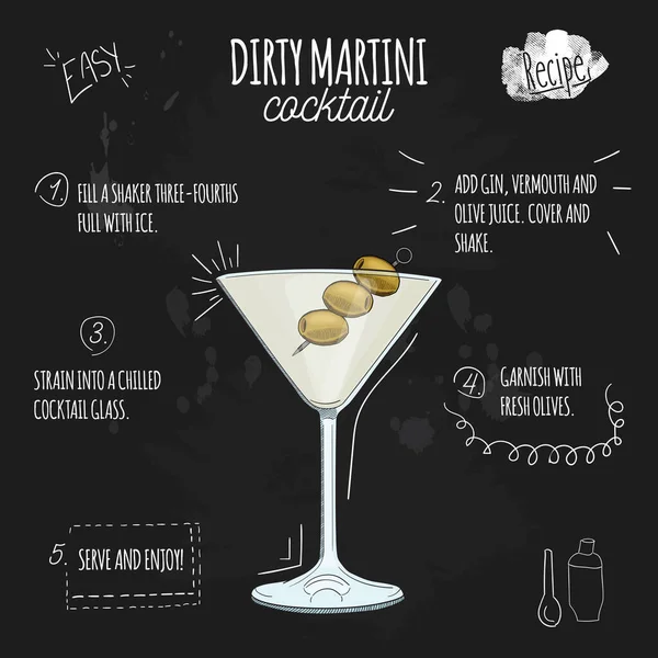 Handgezeichnetes Farbenfrohes Sommergetränk Dirty Martini Auf Tafel — Stockvektor