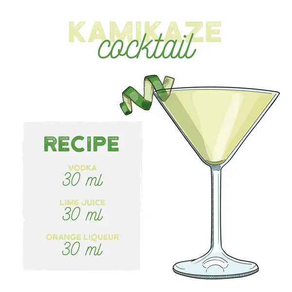 Mão Desenhada Colorido Kamikaze Verão Cocktail Beber Com Ingredientes —  Vetores de Stock