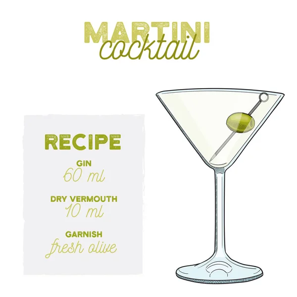 Cóctel Verano Martini Colorido Dibujado Mano Beber Con Ingredientes — Vector de stock
