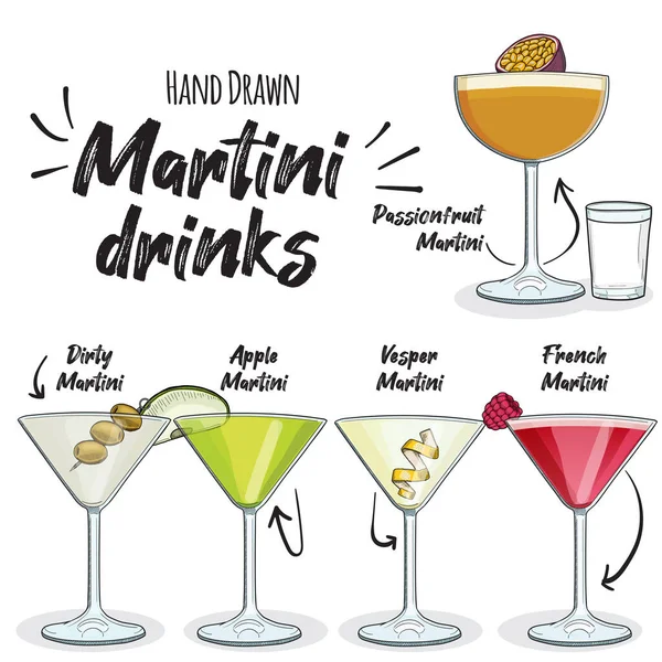 Martini Drinks Cocktail Collection — Stockový vektor