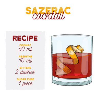 El Renkli Sazerac Yaz Kokteyli. İçindekilerle birlikte iç