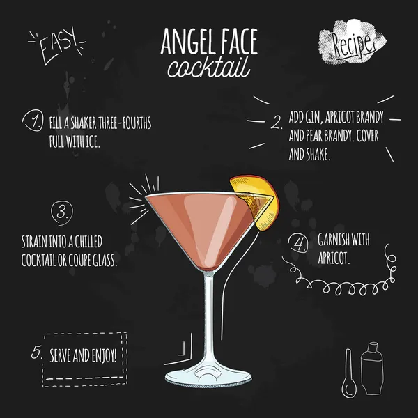 Angel Face Cocktail Illustration Rezept Auf Tafel — Stockvektor