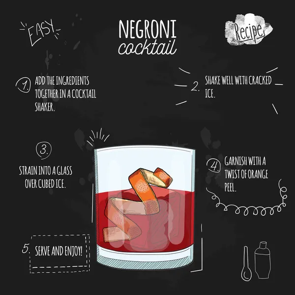 Negroni Cocktail Illustration Rezept Auf Tafel — Stockvektor