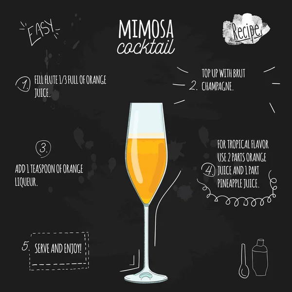 黑板上的Mimosa鸡尾酒装饰说明配方 — 图库矢量图片