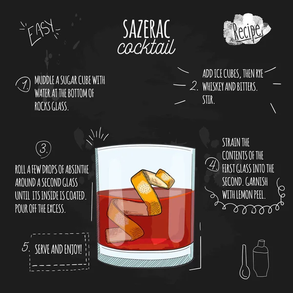 Sazerac Cocktail Illustration Rezept Auf Tafel — Stockvektor