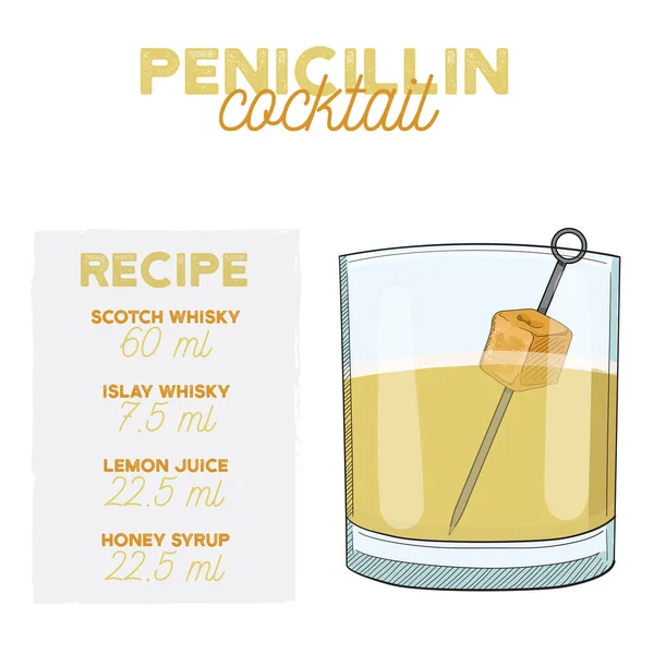 Bebida Receita Coquetel Verão Penicilina Com Ingredientes —  Vetores de Stock