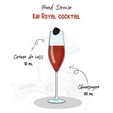 El çizimi Renkli Kir Kraliyet Yazı Kokteyl İçeceği İçecekleri El Yazısı Tarifi