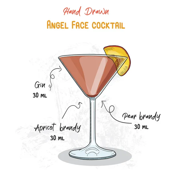 Handgezeichnete Bunte Engelsgesicht Sommer Cocktail Drink Zutaten Handgeschriebenes Rezept — Stockvektor