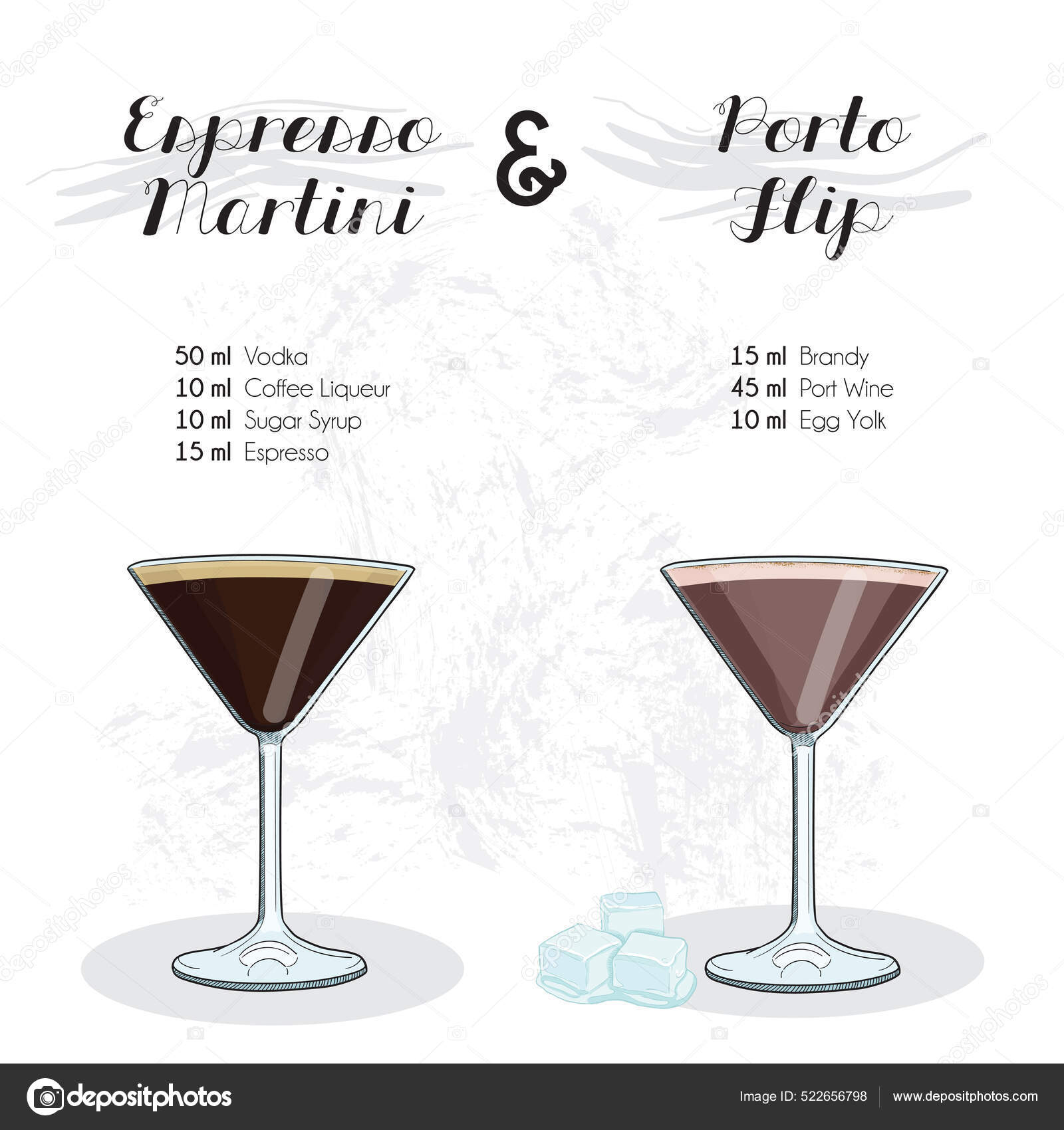 Hand Drawn Colorful Espresso Martini Porto Flip Cocktail Drink Ingredients  Stock Vector by ©mirkakovi 522656798