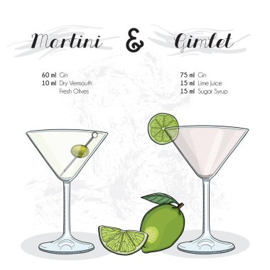 El yapımı renkli martini ve Gimlet Kokteyl İçecekleri Tarifi