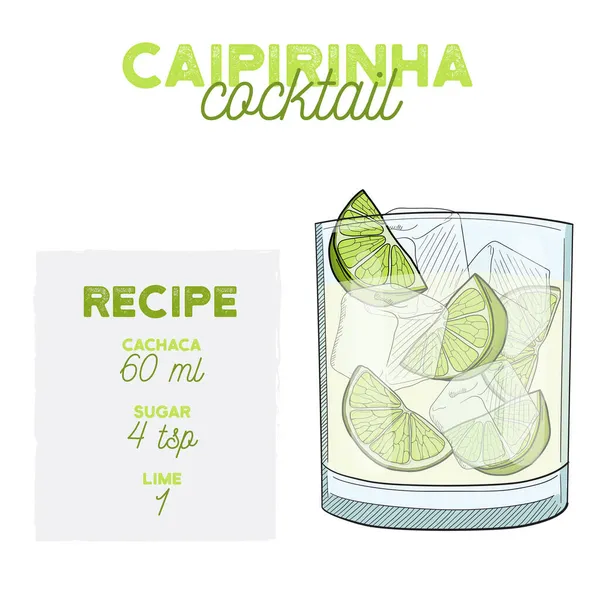 Caipirinha Cocktail Illustrazione Ricetta Bere Con Ingredienti — Vettoriale Stock