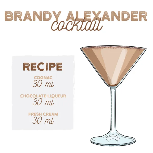 Brandy Alexander Cocktail Ilustración Receta Bebida Con Ingredientes — Vector de stock