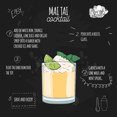 Mai Tai Kokteyl Çizim Tarifi Tahtada