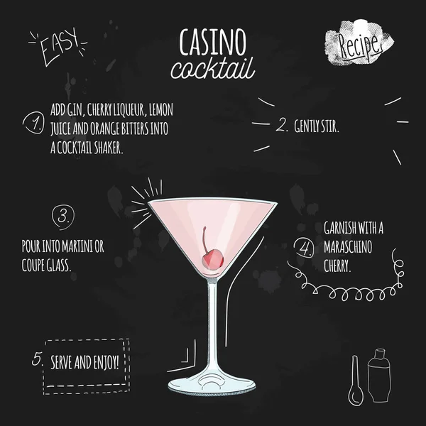 Casino Cocktail Illustration Rezept Auf Tafel — Stockvektor