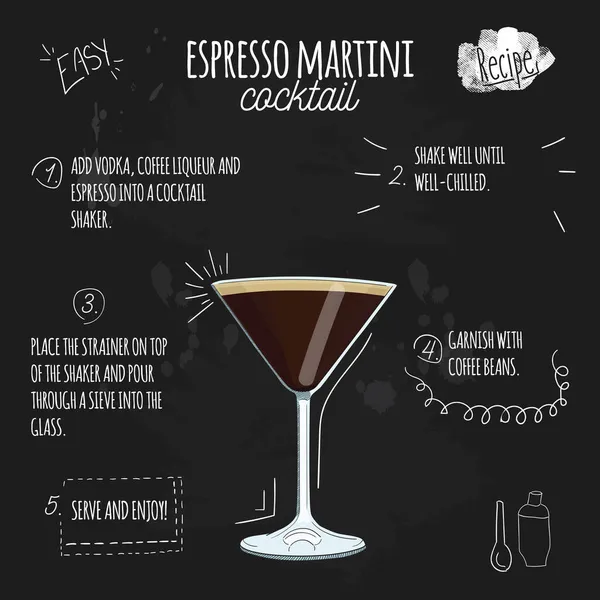 Espresso Martini Cocktail Illustration Rezept Auf Tafel — Stockvektor