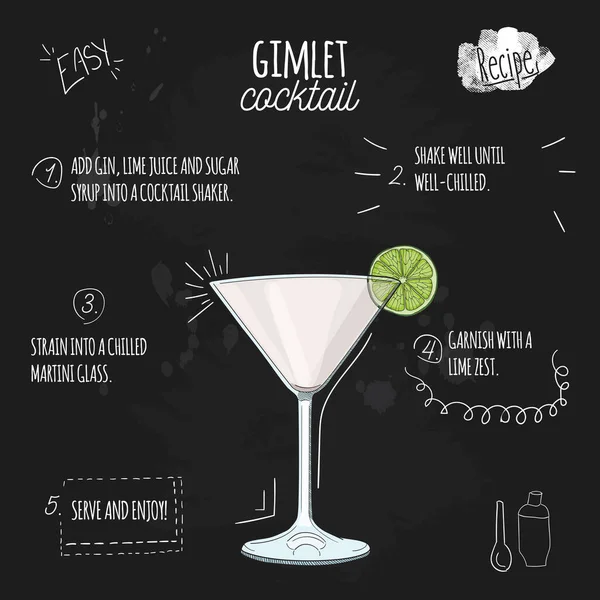 Gimlet Cocktail Illustration Rezept Auf Tafel — Stockvektor