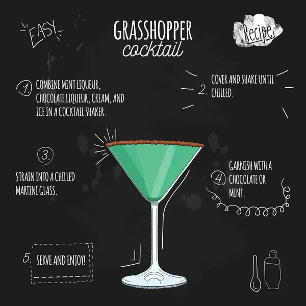 Grasshopper Cocktail Illustration Rezept Auf Tafel — Stockvektor