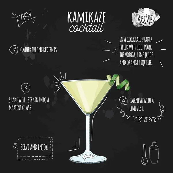 Kamikaze Cocktail Illustration Rezept Auf Tafel — Stockvektor