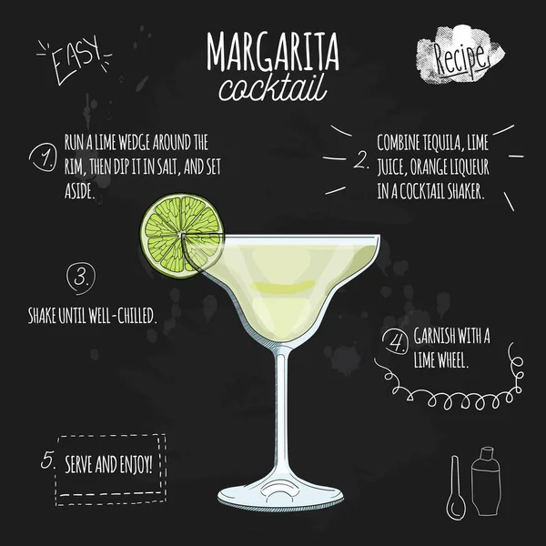 Receita Ilustração Coquetel Margarita Quadro Negro —  Vetores de Stock