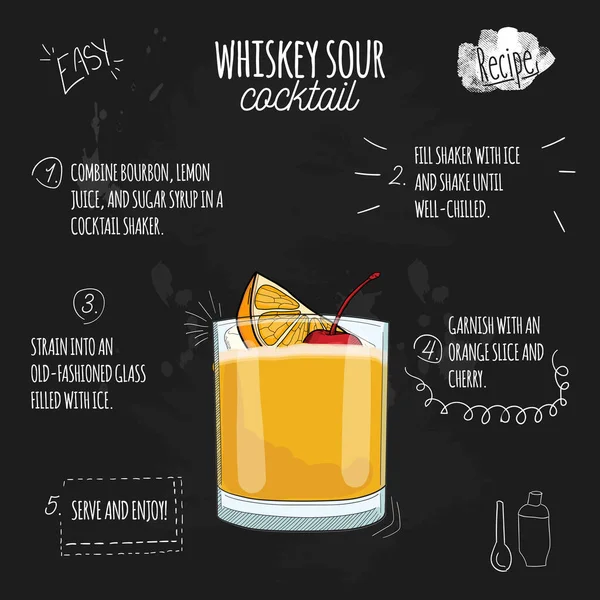 Whiskey Sour Cocktail Illustration Rezept Auf Tafel — Stockvektor