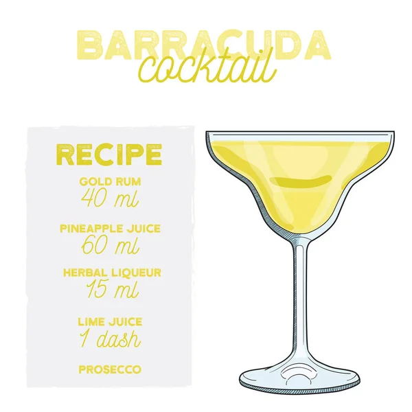 Bebida Receita Ilustração Cocktail Barracuda Com Ingredientes — Vetor de Stock