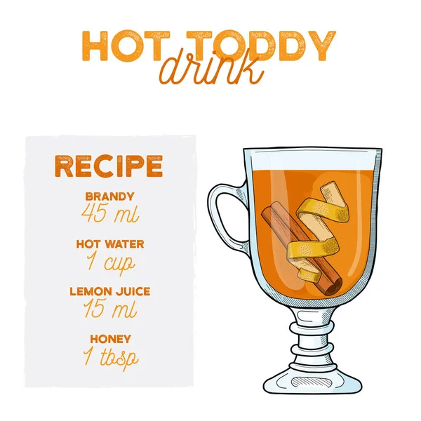 Hot Toddy Drink Ilustrace Recept Nápoj Složkami — Stockový vektor