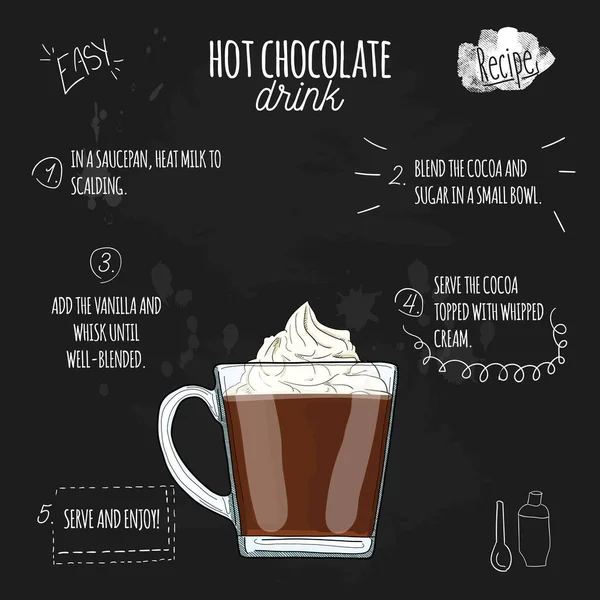 Hot Chocolate Cocktail Illustrazione Ricetta Bevanda Con Ingredienti Sulla Lavagna — Vettoriale Stock