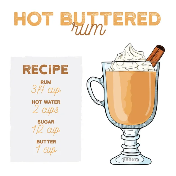 Hot Buttered Rum Cocktail Ilustracja Przepis Drink Ingredients — Wektor stockowy