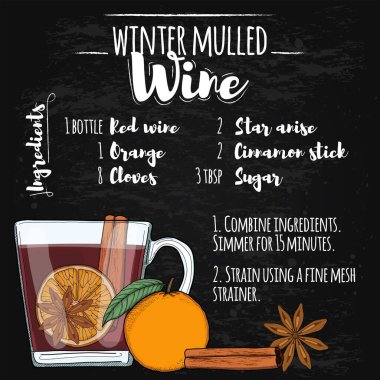 Sıcak şarap ve içecek tarifi tahtada.