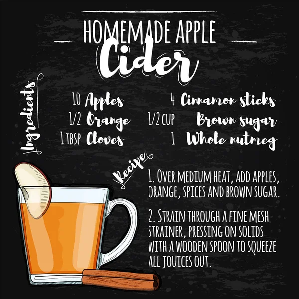 Apple Cider Hot Drink Ilustrační Recept Tabuli — Stockový vektor