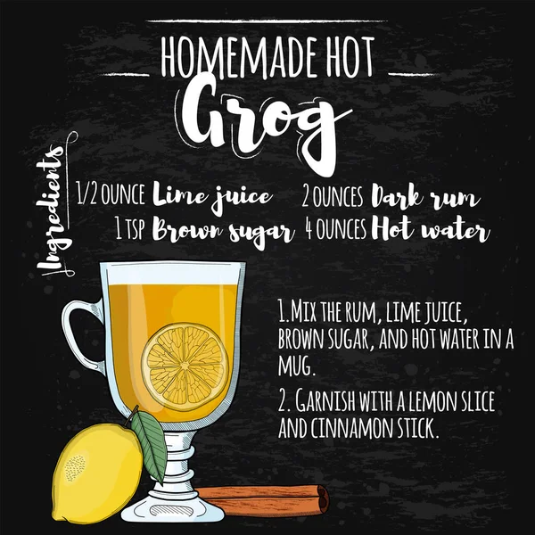 Grog Hot Drink Illustration Recipe Blackboard — Stock Vector